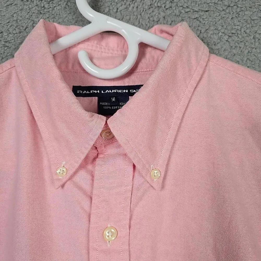 Ralph Lauren Sport Shirt Men Size 14 Pink Button Down Long Sleeve - Picture 2 of 9